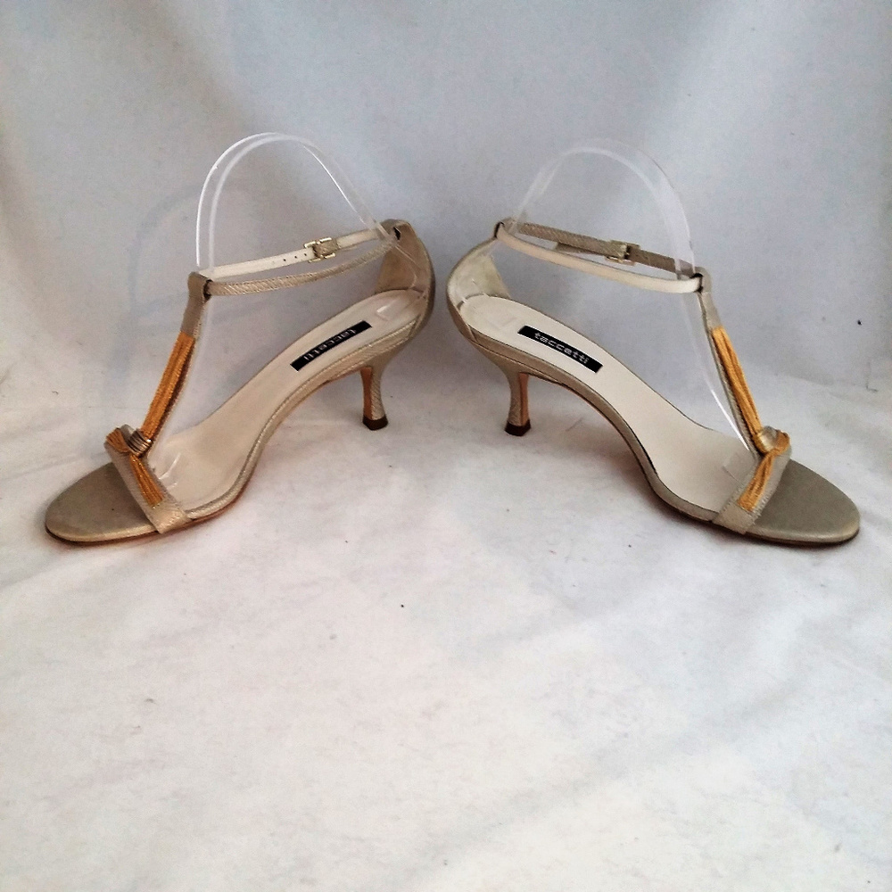Taccetti Marica Size 8 Gray & Gold Strappy Sandals